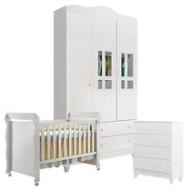 Quarto de Bebê 3 Portas com Gaveteiro Ariel e Berço Mirelle Branco Brilho - Carolina Quarto de Bebê 3 Portas com Gaveteiro Ariel e Berço Mirelle Branco Brilho - Carolina