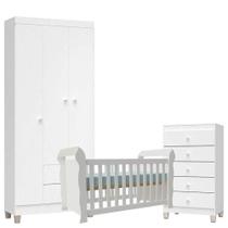 Quarto De Bebê 3 Portas Com Gaveteiro Ternura Baby E Berço Lara Branco Brilho - Incorplac Quarto De Bebê 3 Portas Com Gaveteiro Ternura Baby E Berço Lara Branco Brilho - Incorplac