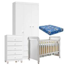 Quarto de Bebê 3 Portas com Gaveteiro Ternura Baby e Berço Mirelle Branco Brilho com Colchão - Incorplac Quarto de Bebê 3 Portas com Gaveteiro Ternura Baby e Berço Mirelle Branco Brilho com Colchão - Incorplac