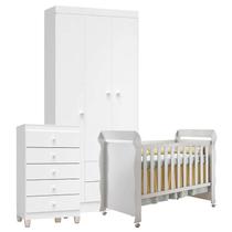 Quarto de Bebê 3 Portas com Gaveteiro Ternura Baby e Berço Mirelle Branco Brilho - Incorplac Quarto de Bebê 3 Portas com Gaveteiro Ternura Baby e Berço Mirelle Branco Brilho - Incorplac