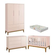 Quarto de Bebê 3 Portas New Classic Rosa com Pés Madeira e Colchão Gazin Reller Quarto de Bebê 3 Portas New Classic Rosa com Pés Madeira e Colchão Gazin Reller