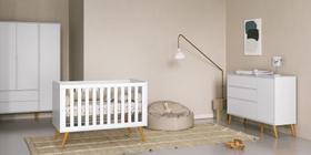 Quarto de Bebê 3 Portas Retro Clean Branco Acetinado Eco Wood - Matic Moveis
