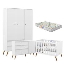 Quarto de Bebê 3 Portas Retro Gold Branco Eco Wood com Colchão Gazin Matic - Matic Moveis