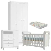 Quarto De Bebê 3 Portas Ternura Baby Com Berço Lara Branco Brilho Com Colchão Gazin - Incorplac Quarto De Bebê 3 Portas Ternura Baby Com Berço Lara Branco Brilho Com Colchão Gazin - Incorplac