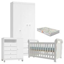 Quarto de Bebê 3 Portas Ternura Baby com Berço Lara Branco Brilho com Colchão Gazin - Incorplac Quarto de Bebê 3 Portas Ternura Baby com Berço Lara Branco Brilho com Colchão Gazin - Incorplac