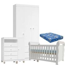 Quarto De Bebê 3 Portas Ternura Baby Com Berço Lara Branco Brilho Com Colchão - Incorplac Quarto De Bebê 3 Portas Ternura Baby Com Berço Lara Branco Brilho Com Colchão - Incorplac