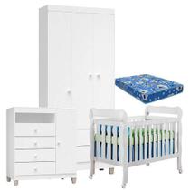 Quarto De Bebê 3 Portas Ternura Baby Com Berço Lila Branco Brilho Com Colchão - Incorplac