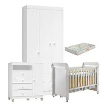 Quarto De Bebê 3 Portas Ternura Baby Com Berço Mirelle Branco Brilho Com Colchão Gazin - Incorplac Quarto De Bebê 3 Portas Ternura Baby Com Berço Mirelle Branco Brilho Com Colchão Gazin - Incorplac