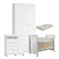 Quarto de Bebê 3 Portas Ternura Baby com Berço Mirelle Branco Brilho com Colchão Gazin - Incorplac