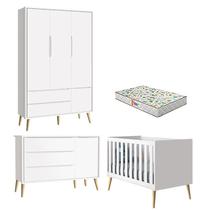 Quarto de Bebê 3 Portas Theo Branco Pés Madeira Natural com Colchão Gazin Reller Quarto de Bebê 3 Portas Theo Branco Pés Madeira Natural com Colchão Gazin Reller