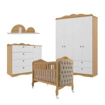 Quarto de Bebê 4 peças Permóbili Harmonia Encanto com Capitonê - Nature/Branco