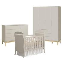 Quarto de Bebê 4 Portas com Cômoda com Porta Elfe Classic e Berço Americano Danny Areia Acetinado Natural - Reller Quarto de Bebê 4 Portas com Cômoda com Porta Elfe Classic e Berço Americano Danny Areia Acetinado Natural - Reller
