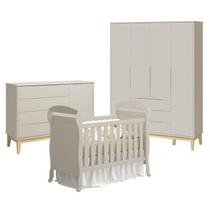 Quarto de Bebê 4 Portas com Cômoda com Porta Elfe Classic e Berço Americano Danny Areia Acetinado Natural - Reller Quarto de Bebê 4 Portas com Cômoda com Porta Elfe Classic e Berço Americano Danny Areia Acetinado Natural - Reller