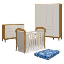 Quarto de Bebê 4 Portas com Cômoda com Porta Elfe Classic e Berço Americano Danny Areia Savana Acetinado Amadeirado com Colchão Ortobom- Reller Quarto de Bebê 4 Portas com Cômoda com Porta Elfe Classic e Berço Americano Danny Areia Savana Acetinado Amadeirado com Colchão Ortobom- Reller