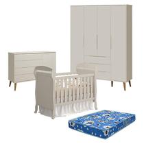 Quarto de Bebê 4 Portas com Cômoda com Porta Elfe Retrô e Berço Americano Danny Areia Acetinado Amadeirado com Colchão Ortobom - Reller Quarto de Bebê 4 Portas com Cômoda com Porta Elfe Retrô e Berço Americano Danny Areia Acetinado Amadeirado com Colchão Ortobom - Reller