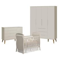 Quarto de Bebê 4 Portas com Cômoda com Porta Elfe Retrô e Berço Americano Danny Areia Acetinado Amadeirado - Reller Quarto de Bebê 4 Portas com Cômoda com Porta Elfe Retrô e Berço Americano Danny Areia Acetinado Amadeirado - Reller