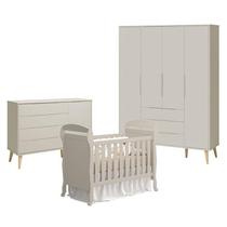 Quarto de Bebê 4 Portas com Cômoda com Porta Elfe Retrô e Berço Americano Danny Areia Acetinado Natural - Reller Quarto de Bebê 4 Portas com Cômoda com Porta Elfe Retrô e Berço Americano Danny Areia Acetinado Natural - Reller