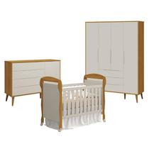 Quarto de Bebê 4 Portas com Cômoda com Porta Elfe Retrô e Berço Americano Danny Areia Savana Acetinado Amadeirado - Reller Quarto de Bebê 4 Portas com Cômoda com Porta Elfe Retrô e Berço Americano Danny Areia Savana Acetinado Amadeirado - Reller