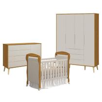 Quarto De Bebê 4 Portas Com Cômoda Com Porta Elfe Retrô E Berço Americano Danny Areia Savana Acetinado Natural - Reller Quarto De Bebê 4 Portas Com Cômoda Com Porta Elfe Retrô E Berço Americano Danny Areia Savana Acetinado Natural - Reller