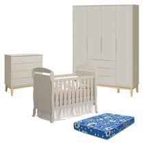 Quarto de Bebê 4 Portas com Cômoda Gaveteiro Elfe Classic e Berço Americano Danny Areia Acetinado Natural com Colchão Ortobom - Reller Quarto de Bebê 4 Portas com Cômoda Gaveteiro Elfe Classic e Berço Americano Danny Areia Acetinado Natural com Colchão Ortobom - Reller