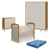 Quarto de Bebê 4 Portas com Cômoda Gaveteiro Elfe Classic e Berço Americano Danny Areia Savana Acetinado Natural com Colchão Ortobom - Reller Quarto de Bebê 4 Portas com Cômoda Gaveteiro Elfe Classic e Berço Americano Danny Areia Savana Acetinado Natural com Colchão Ortobom - Reller