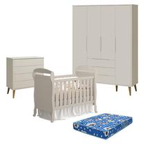 Quarto de Bebê 4 Portas com Cômoda Gaveteiro Elfe Retrô e Berço Americano Danny Areia Acetinado Amadeirado com Colchão Ortobom - Reller Quarto de Bebê 4 Portas com Cômoda Gaveteiro Elfe Retrô e Berço Americano Danny Areia Acetinado Amadeirado com Colchão Ortobom - Reller