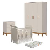 Quarto de Bebê 4 Portas com Cômoda Gaveteiro Flip e Berço Americano Danny Areia Acetinado com Colchão Gazin - Reller Quarto de Bebê 4 Portas com Cômoda Gaveteiro Flip e Berço Americano Danny Areia Acetinado com Colchão Gazin - Reller