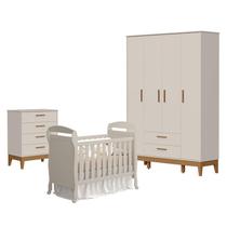 Quarto de Bebê 4 Portas com Cômoda Gaveteiro Flip e Berço Americano Danny Areia Acetinado - Reller