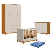 Quarto de Bebê 4 Portas com Cômoda Sapateira Lótus Liso Areia Savana e Berço Americano Lótus Liso Areia Savana com Colchão Ortobom - Reller