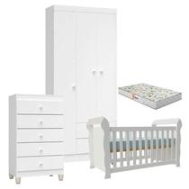 Quarto de Bebê 4 Portas com Gaveteiro Ternura Baby e Berço Lara Branco Brilho com Colchão Gazin - Incorplac Quarto de Bebê 4 Portas com Gaveteiro Ternura Baby e Berço Lara Branco Brilho com Colchão Gazin - Incorplac