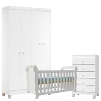 Quarto de Bebê 4 Portas com Gaveteiro Ternura Baby e Berço Lara Branco Brilho - Incorplac Quarto de Bebê 4 Portas com Gaveteiro Ternura Baby e Berço Lara Branco Brilho - Incorplac