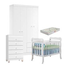 Quarto de Bebê 4 Portas com Gaveteiro Ternura Baby e Berço Lila Branco Brilho com Colchão Gazin - Incorplac Quarto de Bebê 4 Portas com Gaveteiro Ternura Baby e Berço Lila Branco Brilho com Colchão Gazin - Incorplac