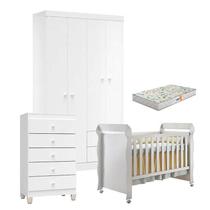 Quarto de Bebê 4 Portas com Gaveteiro Ternura Baby e Berço Mirelle Branco Brilho com Colchão Gazin - Incorplac Quarto de Bebê 4 Portas com Gaveteiro Ternura Baby e Berço Mirelle Branco Brilho com Colchão Gazin - Incorplac