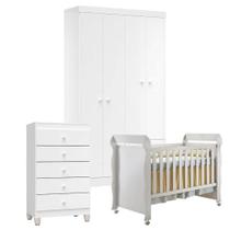 Quarto De Bebê 4 Portas Com Gaveteiro Ternura Baby E Berço Mirelle Branco Brilho - Incorplac Quarto De Bebê 4 Portas Com Gaveteiro Ternura Baby E Berço Mirelle Branco Brilho - Incorplac