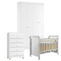 Quarto de Bebê 4 Portas com Gaveteiro Ternura Baby e Berço Mirelle Branco Brilho - Incorplac