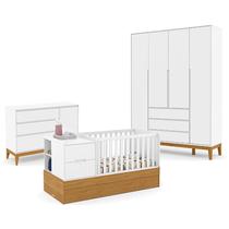 Quarto de Bebê 4 Portas Nature Clean com Berço Americano Multifuncional Formare Branco Freijó Eco Wood - Matic