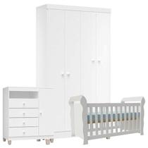 Quarto de Bebê 4 Portas Ternura Baby com Berço Lara Branco Brilho - Incorplac