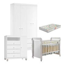 Quarto de Bebê 4 Portas Ternura Baby com Berço Mirelle Branco Brilho com Colchão Gazin - Incorplac Quarto de Bebê 4 Portas Ternura Baby com Berço Mirelle Branco Brilho com Colchão Gazin - Incorplac