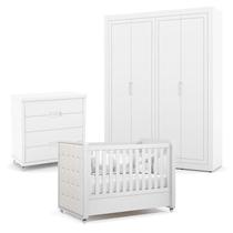 Quarto de Bebe 4 Portas Tutto New com Capitonê New Boucle e Gaveteiro Branco Acetinado - Matic