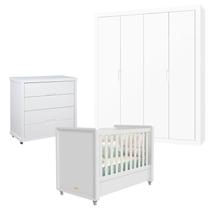Quarto de Bebê 4 Portas Tutto New com Cômoda Gaveteiro Branco Acetinado - Matic Quarto de Bebê 4 Portas Tutto New com Cômoda Gaveteiro Branco Acetinado - Matic