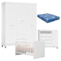 Quarto De Bebê 6 Portas Ternura Baby Com Berço Americano Doce Sonho 100 Branco Brilho Com Colchão Ortobom - Incorplac Quarto De Bebê 6 Portas Ternura Baby Com Berço Americano Doce Sonho 100 Branco Brilho Com Colchão Ortobom - Incorplac