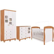 Quarto De Bebê Amêndoa Completo Berço Guarda-Roupa Cômoda MDF