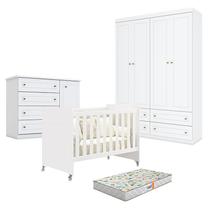 Quarto de Bebê Americano 4 Portas com Berço Americano Evolution 4 em 1 Branco Acetinado Reller e Colchão Gazin - Henn Quarto de Bebê Americano 4 Portas com Berço Americano Evolution 4 em 1 Branco Acetinado Reller e Colchão Gazin - Henn