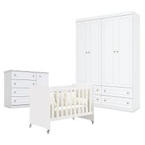 Quarto De Bebê Americano 4 Portas Com Berço Americano Evolution 4 Em 1 Branco Acetinado Reller - Henn