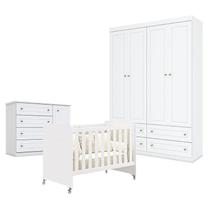 Quarto de Bebê Americano 4 Portas com Berço Americano Evolution 4 em 1 Branco Acetinado Reller - Henn Quarto de Bebê Americano 4 Portas com Berço Americano Evolution 4 em 1 Branco Acetinado Reller - Henn