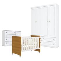 Quarto de Bebê Americano 4 Portas com Berço Americano Evolution 4 em 1 Branco Acetinado Savana Reller - Henn Quarto de Bebê Americano 4 Portas com Berço Americano Evolution 4 em 1 Branco Acetinado Savana Reller - Henn