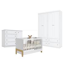 Quarto de Bebê Americano 4 Portas com Berço Americano Mini Cama Fantasia Branco Acetinado Qmovi - Henn