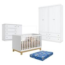Quarto de Bebê Americano 4 Portas com Berço Americano Mini Cama Q Encanto Slim Branco Acetinado - Qmovi - Henn e Colchão TendTudo Quarto de Bebê Americano 4 Portas com Berço Americano Mini Cama Q Encanto Slim Branco Acetinado - Qmovi - Henn e Colchão TendTudo