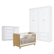 Quarto de Bebê Americano 4 Portas com Berço Americano Mini Cama Q Encanto Slim Freijó Branco Acetinado - Qmovi - Henn