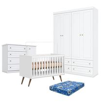 Quarto de Bebê Americano 4 Portas com Berço Americano Q Encanto 3820 Retrô Branco Acetinado - Qmovi - Henn e Colchão TendTudo Quarto de Bebê Americano 4 Portas com Berço Americano Q Encanto 3820 Retrô Branco Acetinado - Qmovi - Henn e Colchão TendTudo